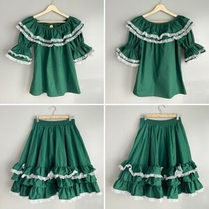 Partners Please Malco Modes Square Dance Skirt & Top Set Lace Ruffle S & M *Read